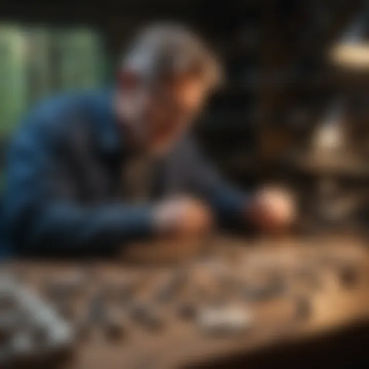 A researcher analyzing fossil samples in a laboratory setting.