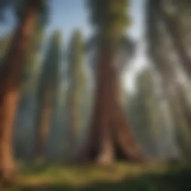 A towering giant sequoia tree surrounded by lush forest