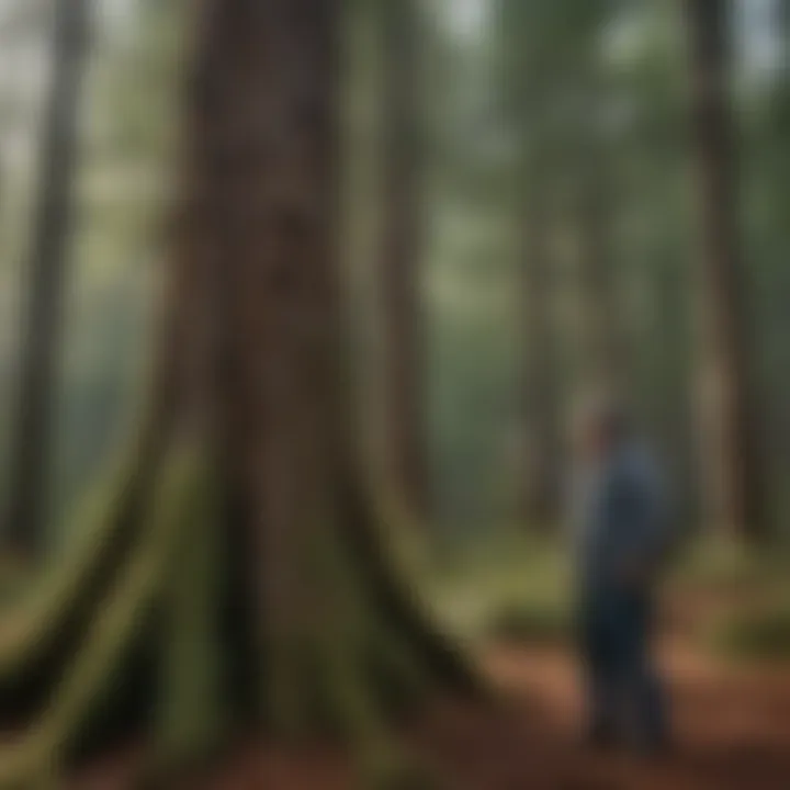 Forestry professionals examining a hemlock tree for disease