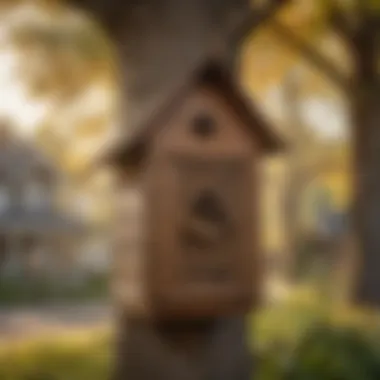 Illustration of a bat house in a suburban setting