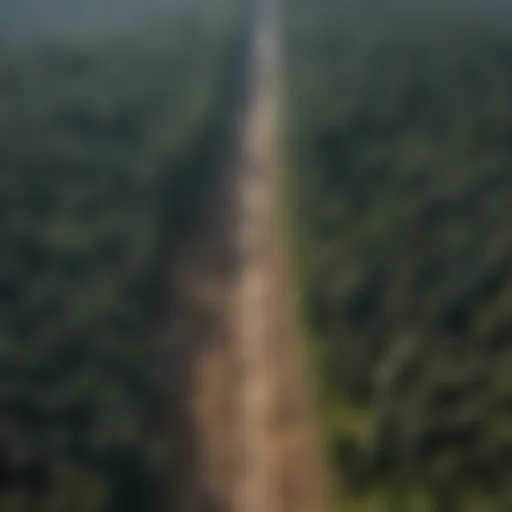 Aerial view of forest showcasing the complex structure of soil layers and vegetation.