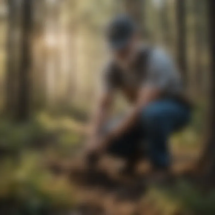 Volunteers planting trees in a forest