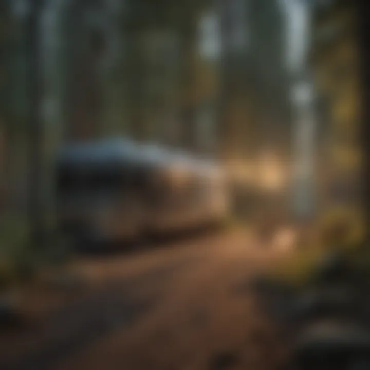 RV camper utilizing electrical hookup in a serene campground