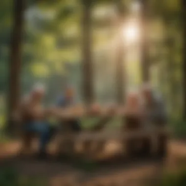 Picnic in Nature An inviting picnic area in a state park with seniors enjoying a meal outdoors