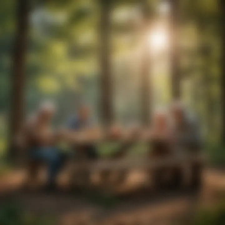 Picnic in Nature An inviting picnic area in a state park with seniors enjoying a meal outdoors