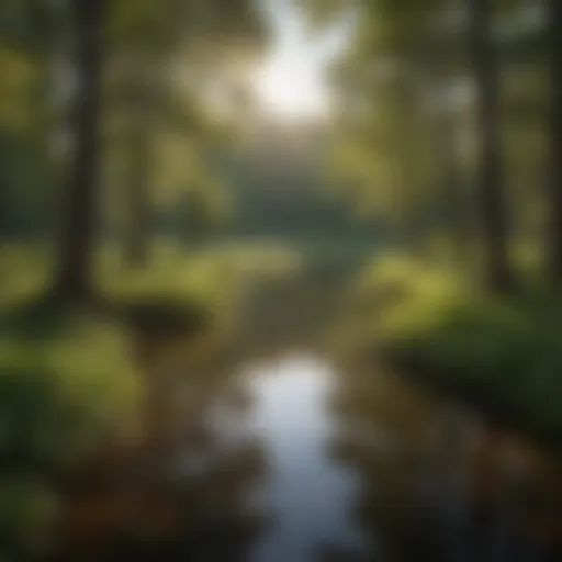 A serene view of a state park showcasing lush greenery and a tranquil lake
