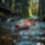 Steelhead Salmon in Their Natural Habitat A vibrant steelhead salmon swimming upstream