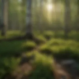Close-up view of aspen saplings in a forest setting, showcasing their vibrant green leaves and slender stems.