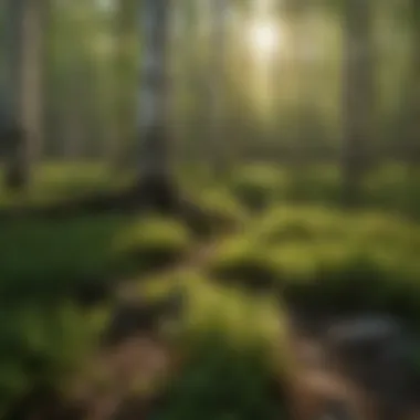 Close-up view of aspen saplings in a forest setting, showcasing their vibrant green leaves and slender stems.