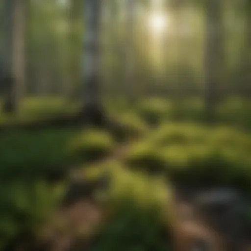 Close-up view of aspen saplings in a forest setting, showcasing their vibrant green leaves and slender stems.