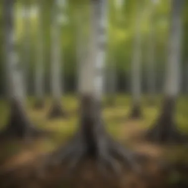 The Adaptive Root System of Aspen Saplings Illustration depicting the unique root system of aspen saplings, highlighting their clonal growth and adaptability.