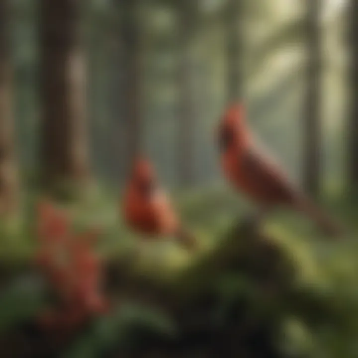 Illustration depicting the ecological role of cardinal plants within forest ecosystems