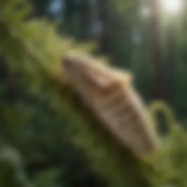 Moth larvae feeding on foliage, illustrating their natural habitat and dietary preferences