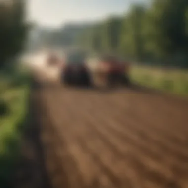 Vast agricultural fields with machinery in operation