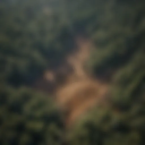 Aerial view of deforested land showing the impact of land use changes