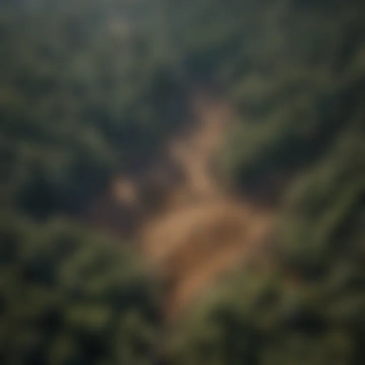 Aerial view of deforested land showing the impact of land use changes