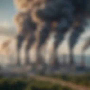 Industrialization and Greenhouse Gas Emissions Industrial landscape with smoke billowing from factory chimneys
