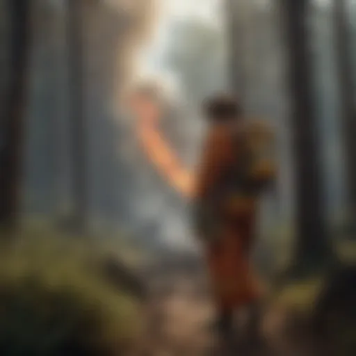 Wildland firefighter in action during a blaze