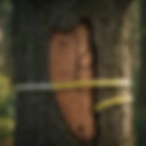 Measuring a Tree Trunk with Diameter Tape Close-up view of tree diameter tape measuring the circumference of a tree trunk