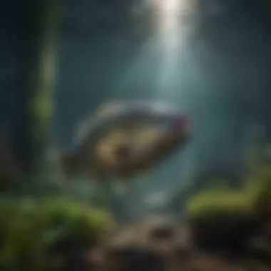 A serene underwater view of bass swimming among aquatic vegetation, highlighting the local ecosystem.