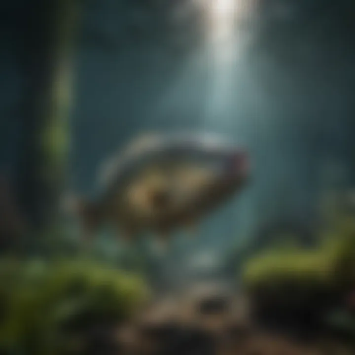 A serene underwater view of bass swimming among aquatic vegetation, highlighting the local ecosystem.