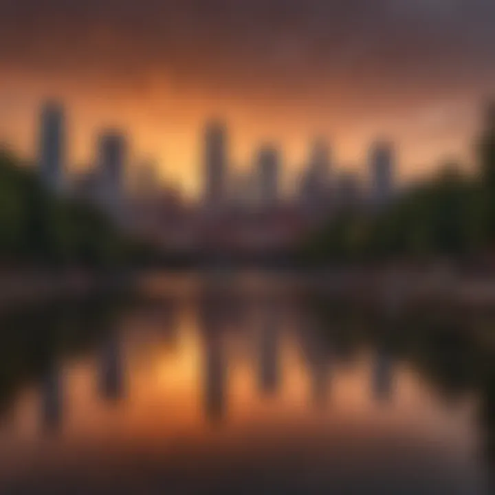 Sunset Glow Over Cleveland Downtown Cleveland skyline during sunset