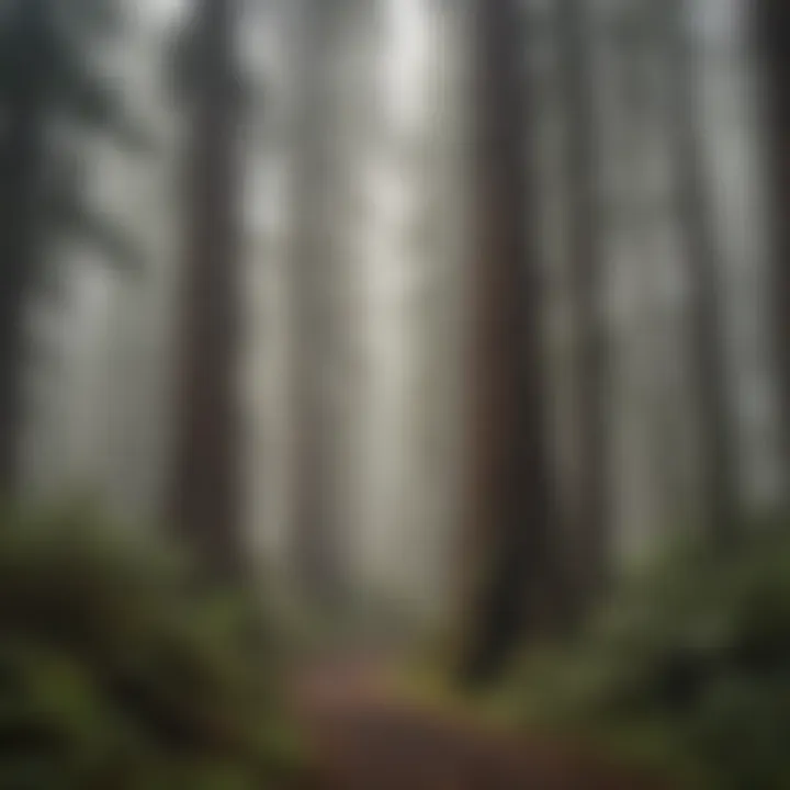 Majestic redwoods towering in the mist