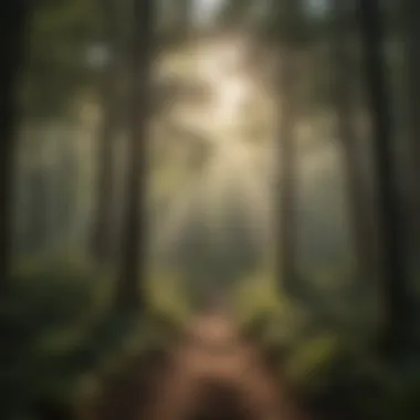 Sunlight filtering through a dense forest canopy