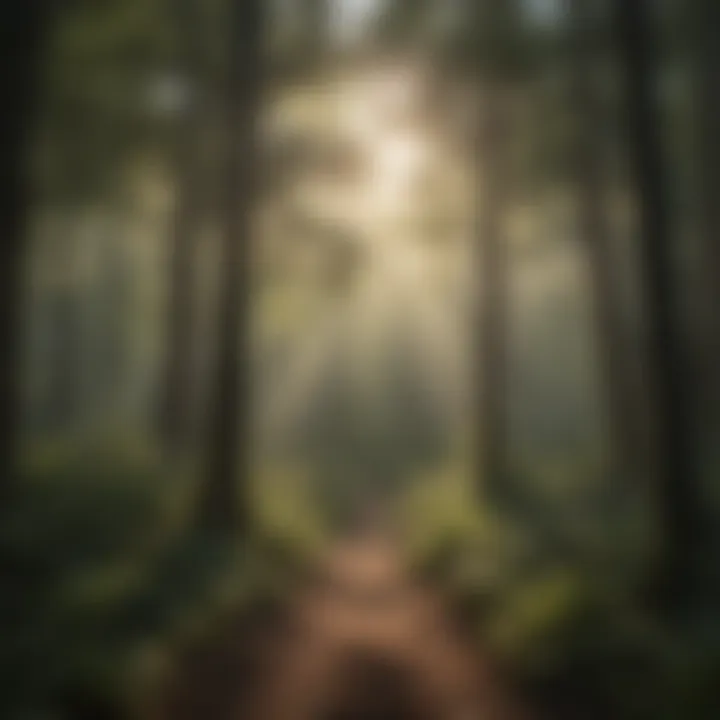 Sunlight filtering through a dense forest canopy