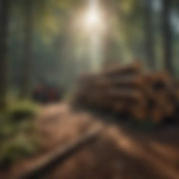 Harvesting sustainable timber in a lush woodland
