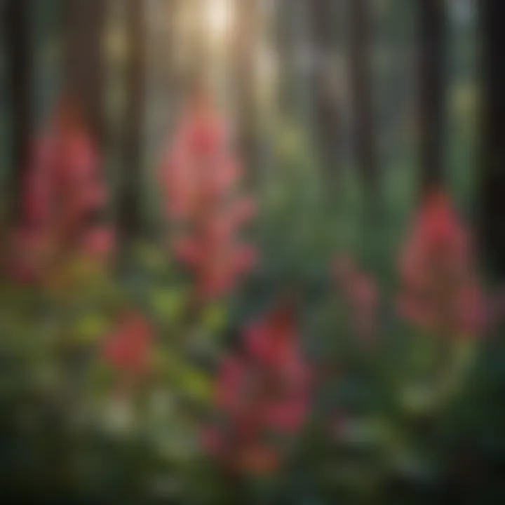 Flourishing Fire Weed Blossoms Flourishing Fire Weed Blossoms in a Sunlit Forest Clearing