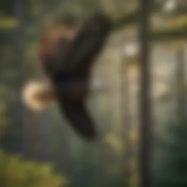 Graceful Flight of the Bald Eagle Majestic bald eagle soaring above the forest canopy