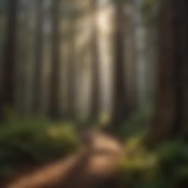 Sunlit Majesty of the Redwoods Sunlight filtering through the ancient redwoods