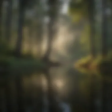 Serenity of Twilight in Forest Lakes Twilight setting over a tranquil forest lake with reflections of towering trees