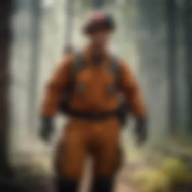 Masterful Wildland Firefighter Demonstrating Advanced Techniques US Wildland Firefighter showcasing advanced firefighting techniques in dense woodland