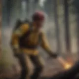 Intrepid US Wildland Firefighter combatting a raging blaze in the forest