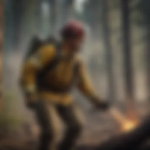 Intrepid US Wildland Firefighter combatting a raging blaze in the forest