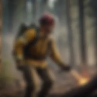 Brave Wildland Firefighter Battling Raging Blaze Intrepid US Wildland Firefighter combatting a raging blaze in the forest