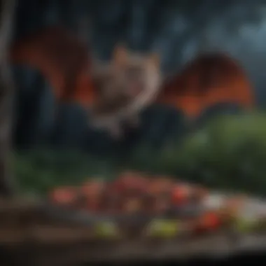 Vampire bat feeding on blood under the night sky