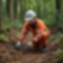 Verizon technician burying cable underground