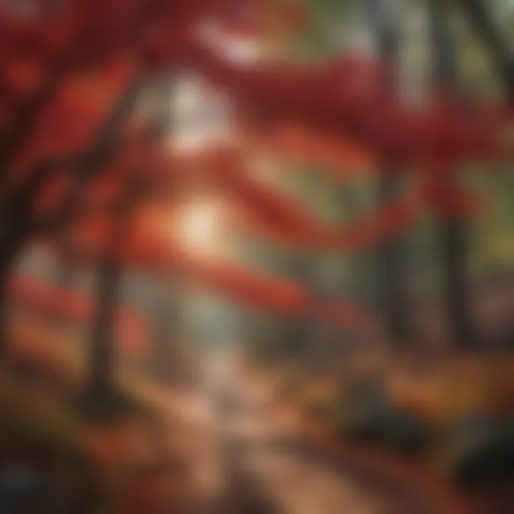 Vermillion Vitality: Sunlight Filtering Through Red Flowering Tree Branches