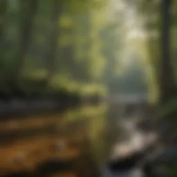 Forest landscape with river in Vermont