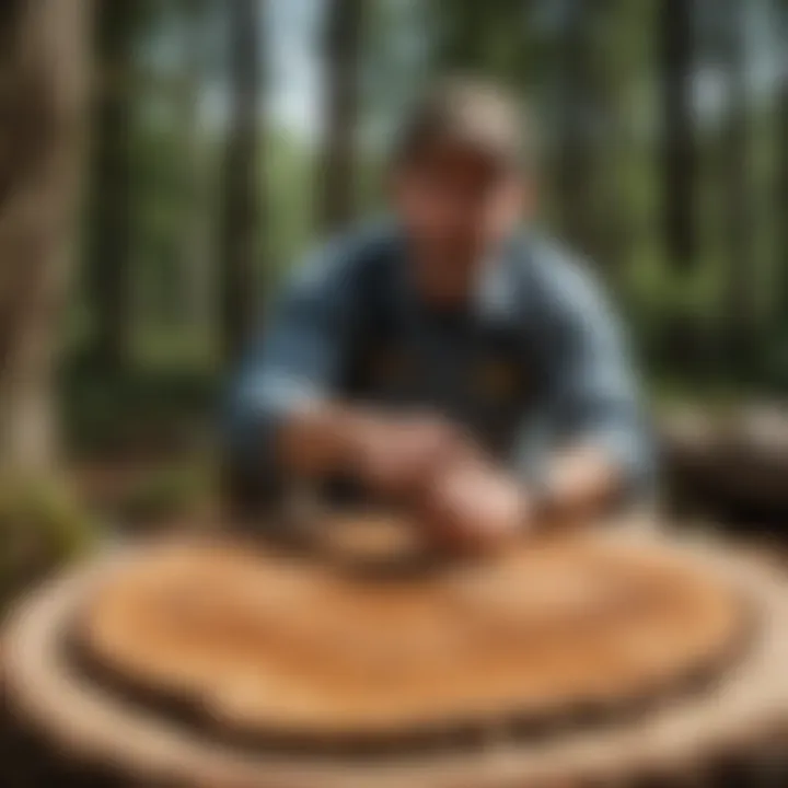 Forestry technician examining tree rings for analysis