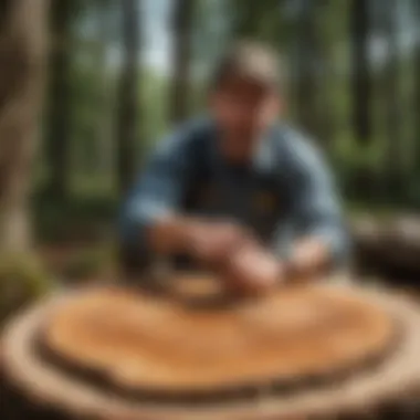 Tree Ring Analysis in Forestry Forestry technician examining tree rings for analysis