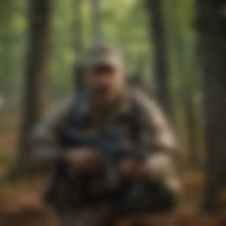 Hunter with camouflage gear in Vermont woods