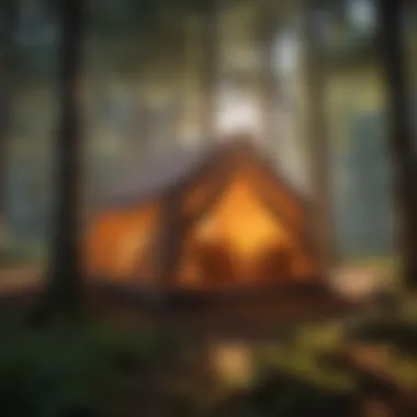 Radiant Insect Tent under Sun's Glow Vibrant Insect Tent in Sunlit Forest Clearing