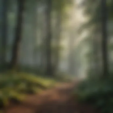 Enigmatic Forest Mist Forest landscape with mist settling among trees