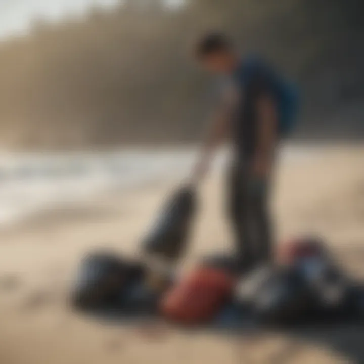 Ocean Cleanup for a Sustainable Future Volunteer collecting trash on a beach in Los Angeles