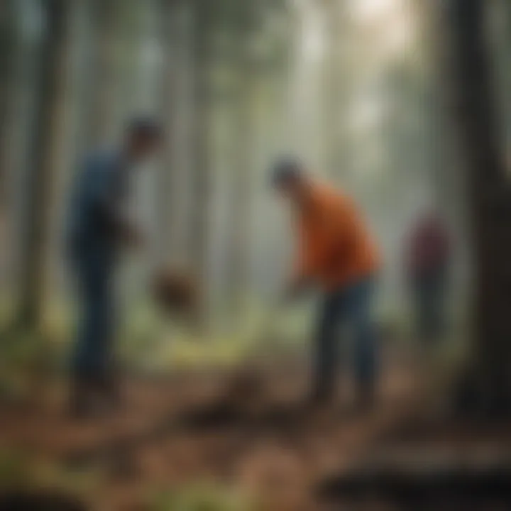 Volunteers planting trees in a community forest