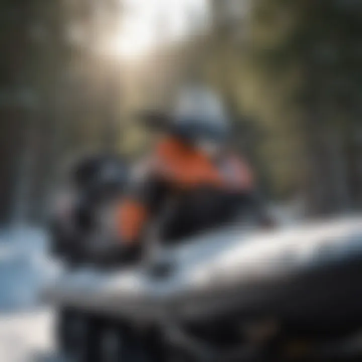 Close-up of snowmobiling gear and equipment ready for adventure